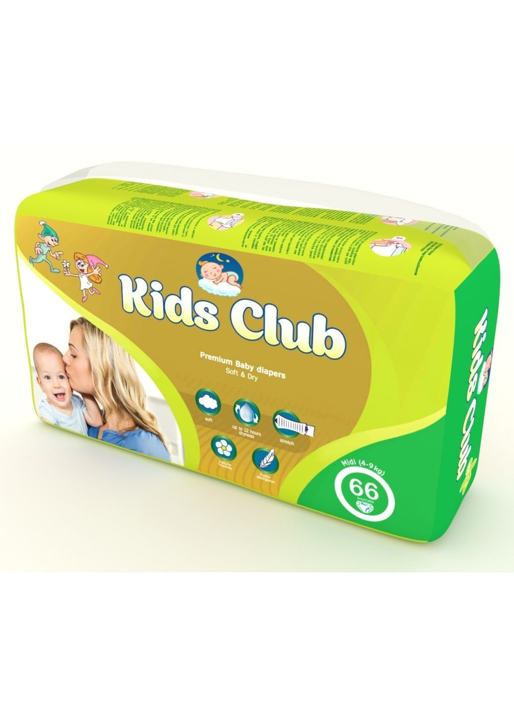 Детские подгузники 3 Midi 4-9 кг 66 шт Kids Club (369144161)