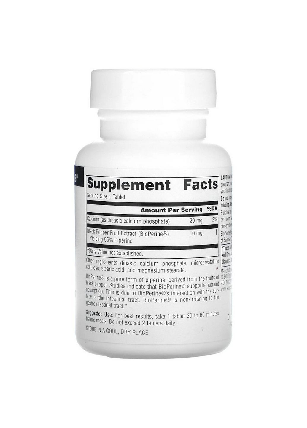Натуральная добавка BioPerine 10 mg, 120 таблеток Source Naturals (293481300)