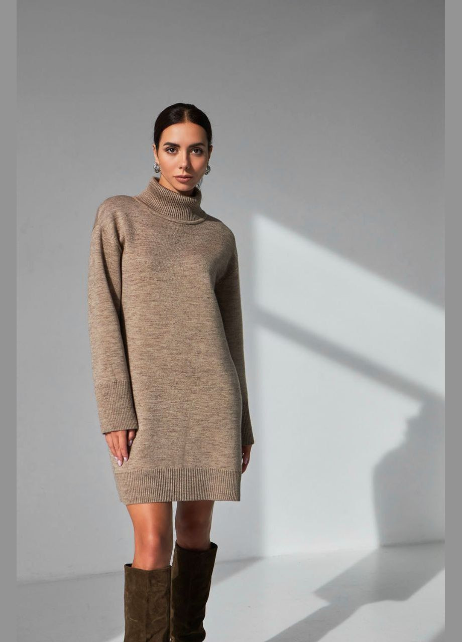 Темно-бежева повсякденний, кежуал сукня туніка оверсайз Triko Bakh однотонна