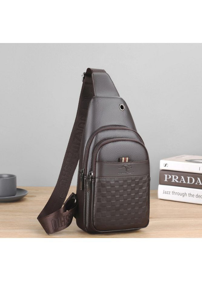 Чоловіча сумка бананка Кенгуру екошкіра в клітинку коричнева ProDobro (363222424)