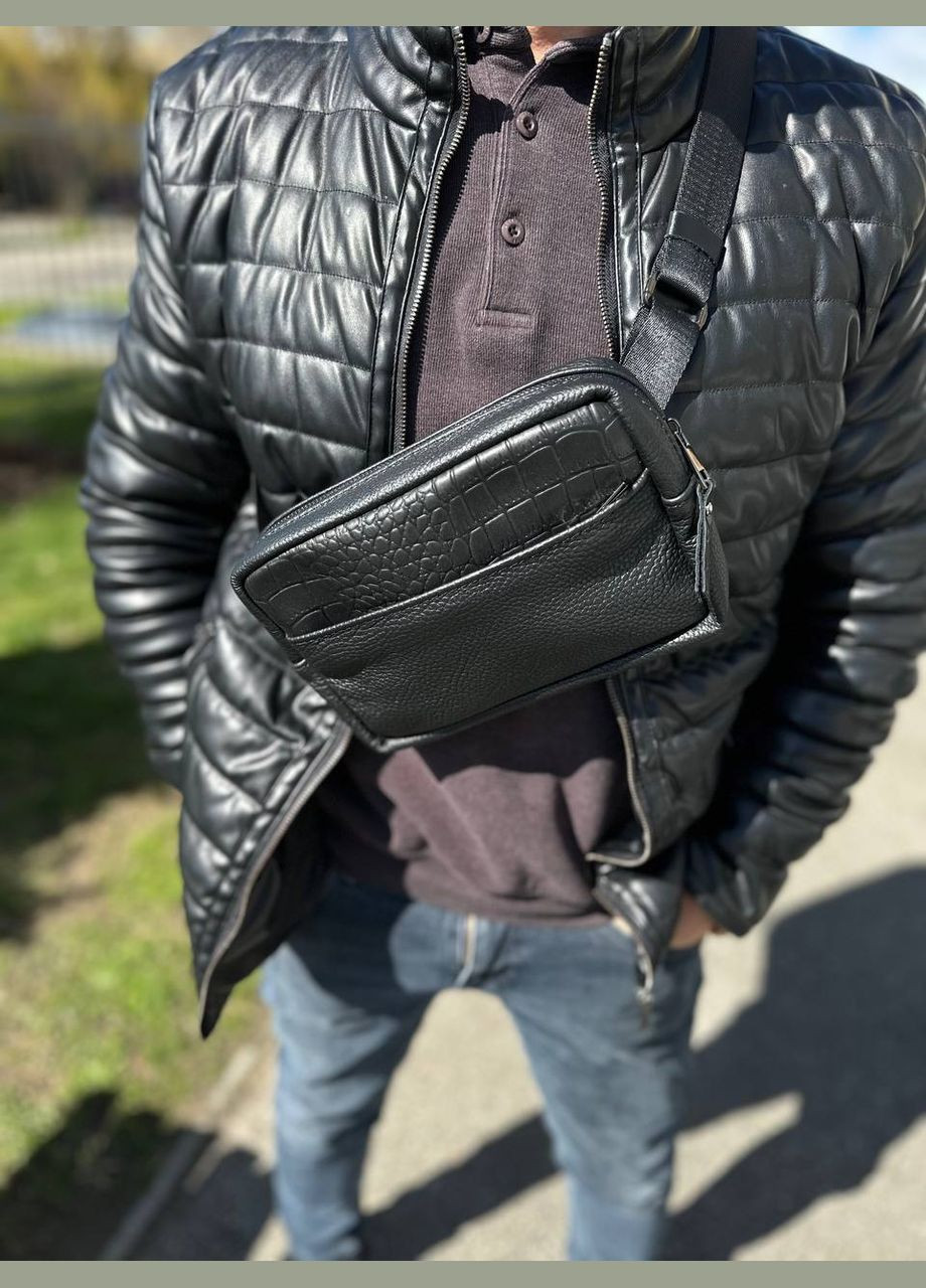 Мужская кожаная сумка нагрудная бананка Cube croco No Brand (329880788)