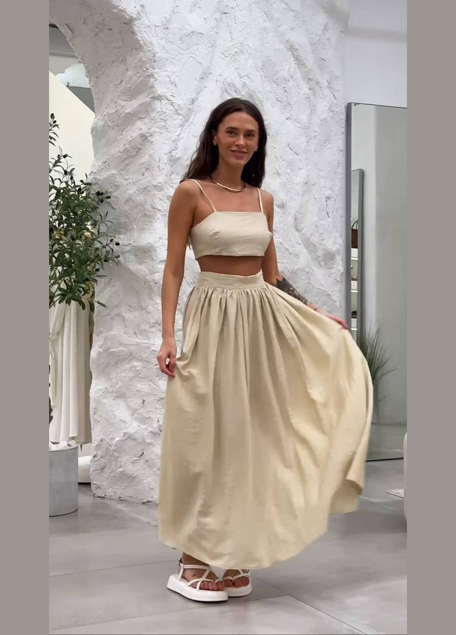 Отличный костюм для жаркой летней погоды(топ + широкая юбка)бежевого цвета No Brand 1242-2 (342724103)