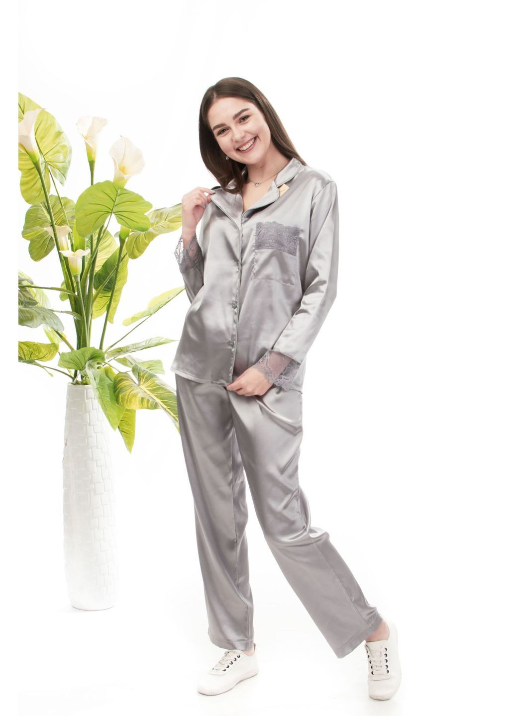 Серебряная всесезон пижама женская рубашка + брюки Serenade