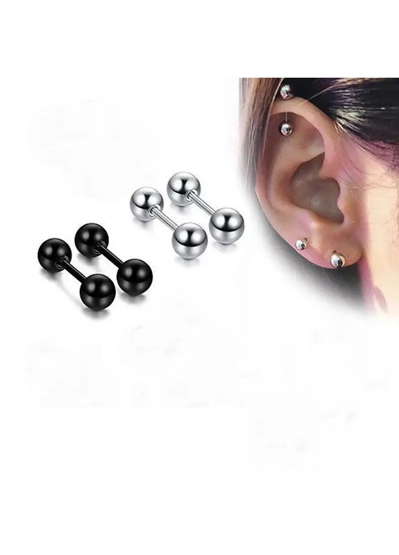 Модні чорні готичні сережки-штанги пара із нержавіючої сталі сережки-гвоздики для пірсингу No Brand (339869644)