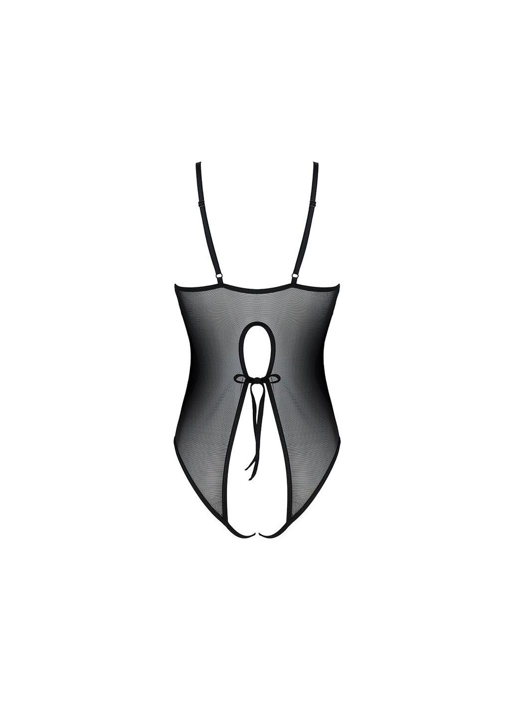 Напівпрозоре боді — Ursula Body Black, з ажурним декором та відкритою промежиною Passion (334305578)