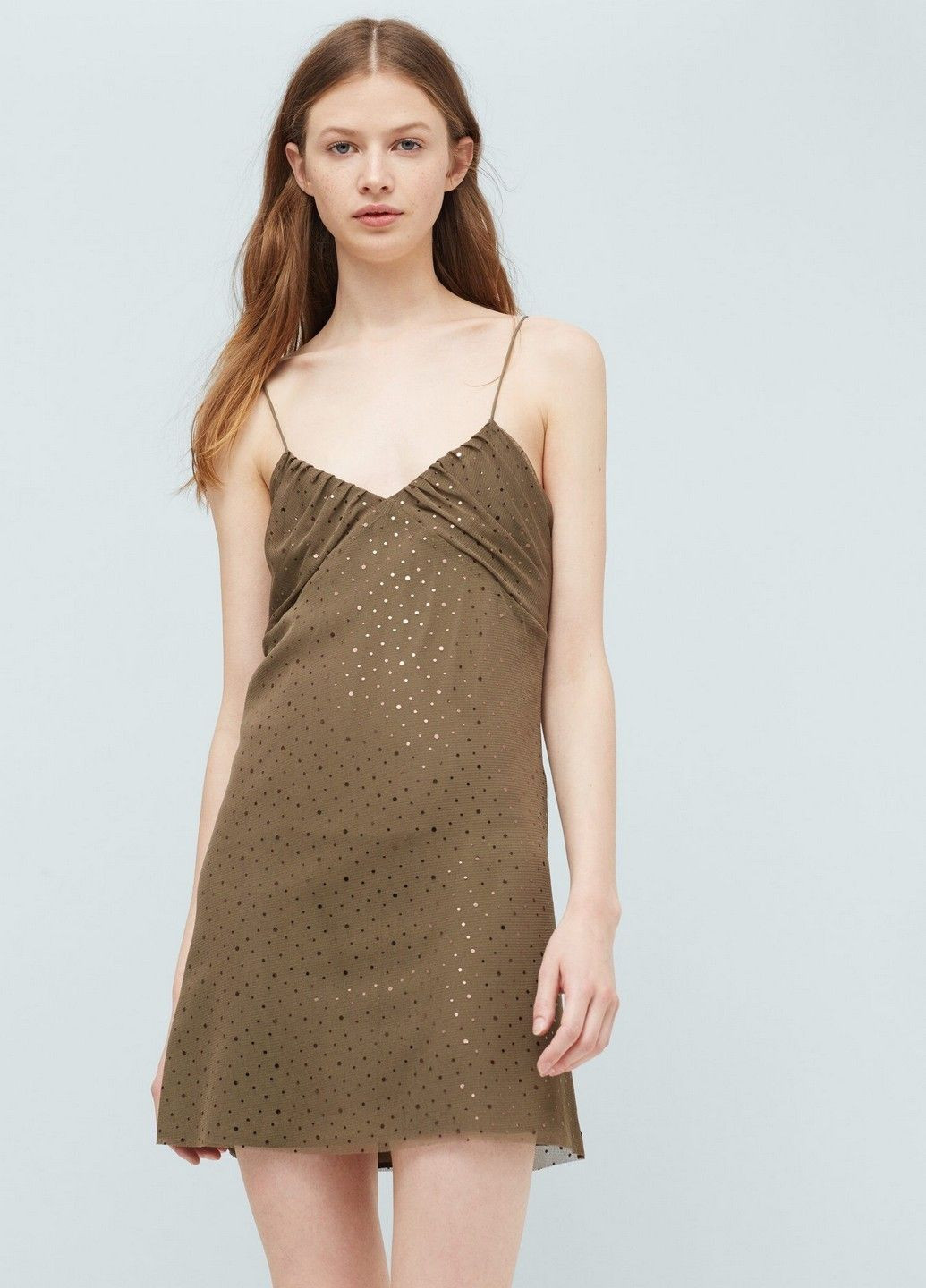 Оливковое (хаки) кэжуал платье Mango