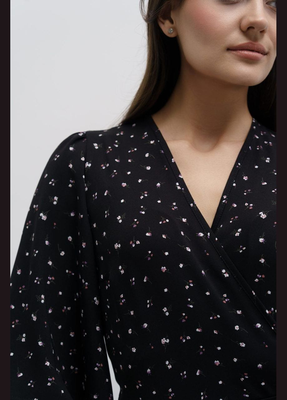 Черное повседневный женское летнее платье SK с цветочным принтом