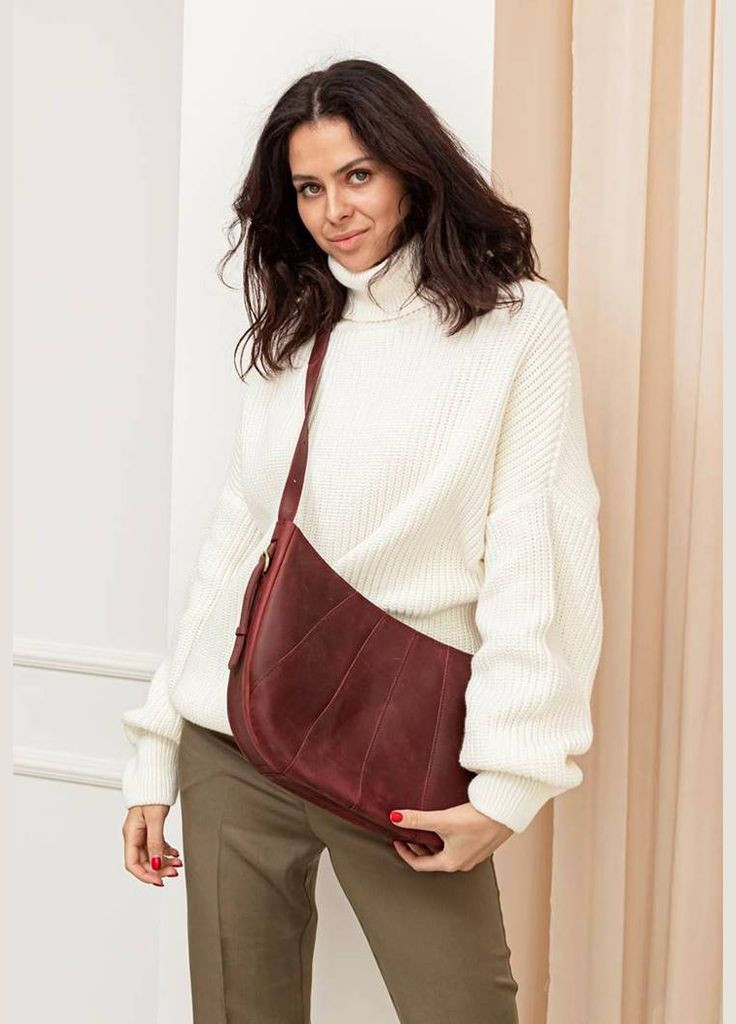 Шкіряна жіноча сумка Круасан бордова Crazy Horse (A-026252) BlankNote сумка бохо (327874303)