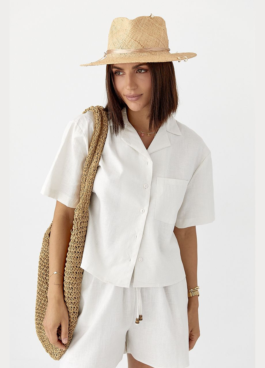 Льняный костюм с рубашкой и шортами - бежевый цвет Lurex (340917794)