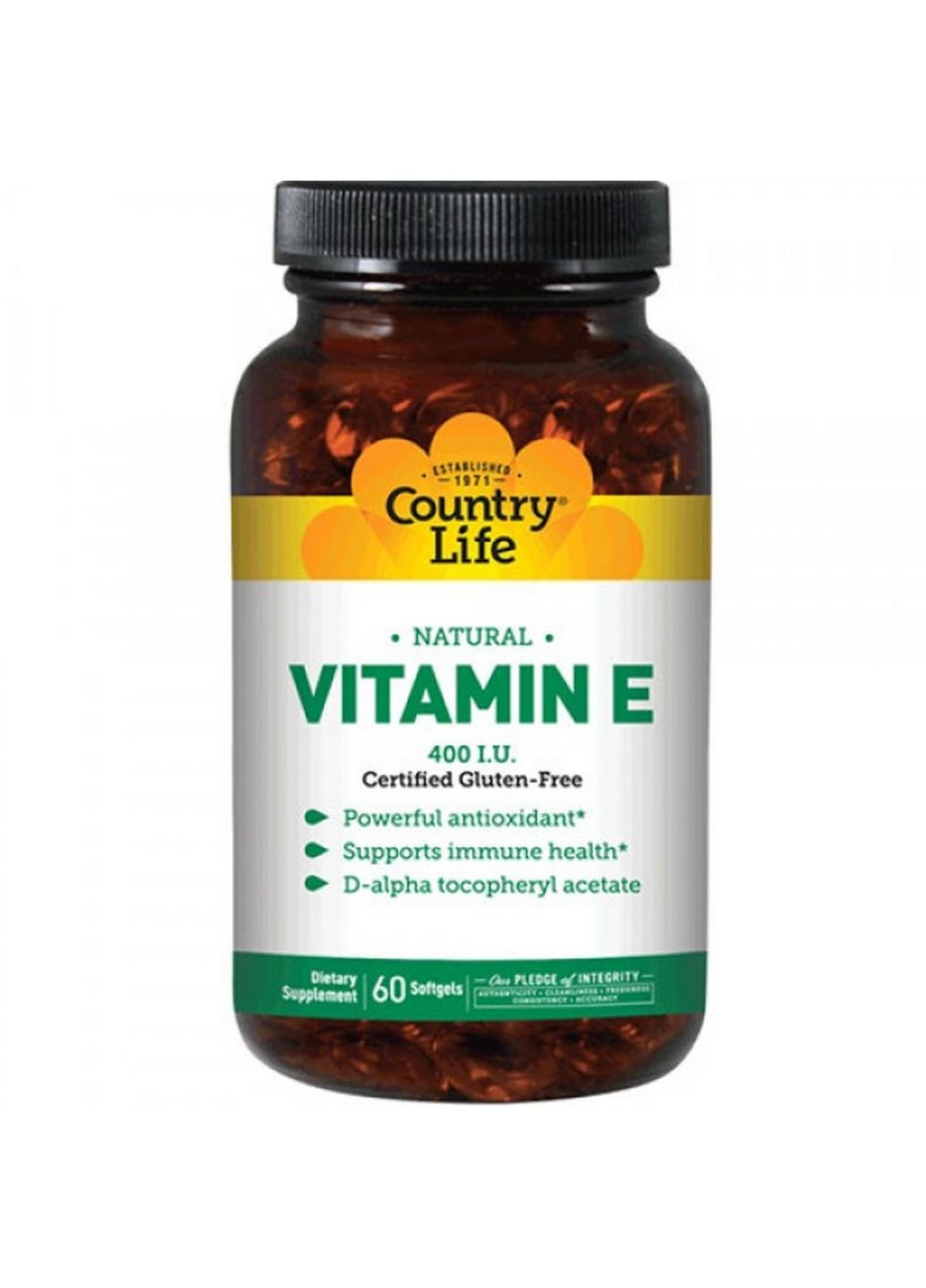 Вітаміни та мінерали Natural Vitamin E, 60 капсул Country Life (293481996)