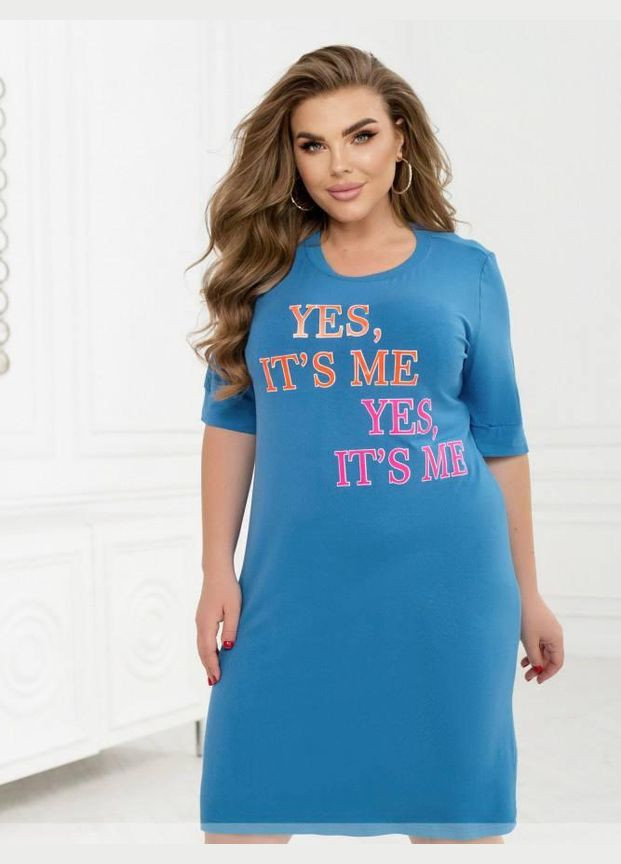 Світло-синя джинсова сукня жіноча леді досконалість літня 278 світло-синій, 62 Sofia з написами