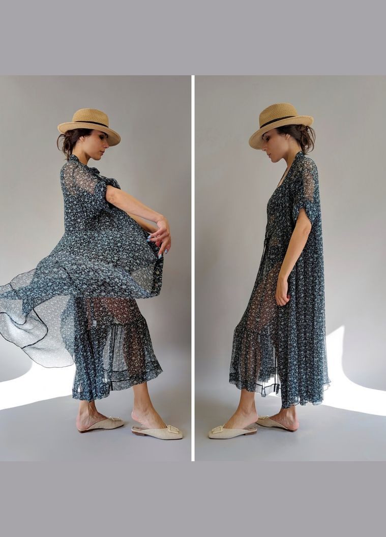 Комбінована сукня-двійка mille-fleur дрібний квітковий орнамент насиченого темного відтінку Victoria Gres