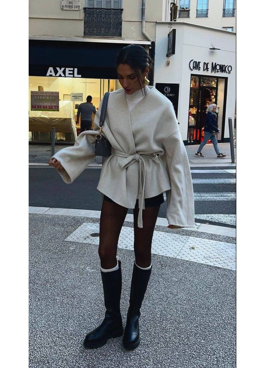 Сіре демісезонне Жіноче пальто з кашеміру на трикотажній основі Україна