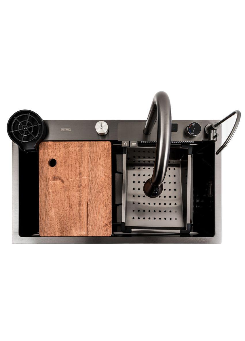 Кухонная мойка 75*45G черная Handmade "Водопад" Platinum (336936430)