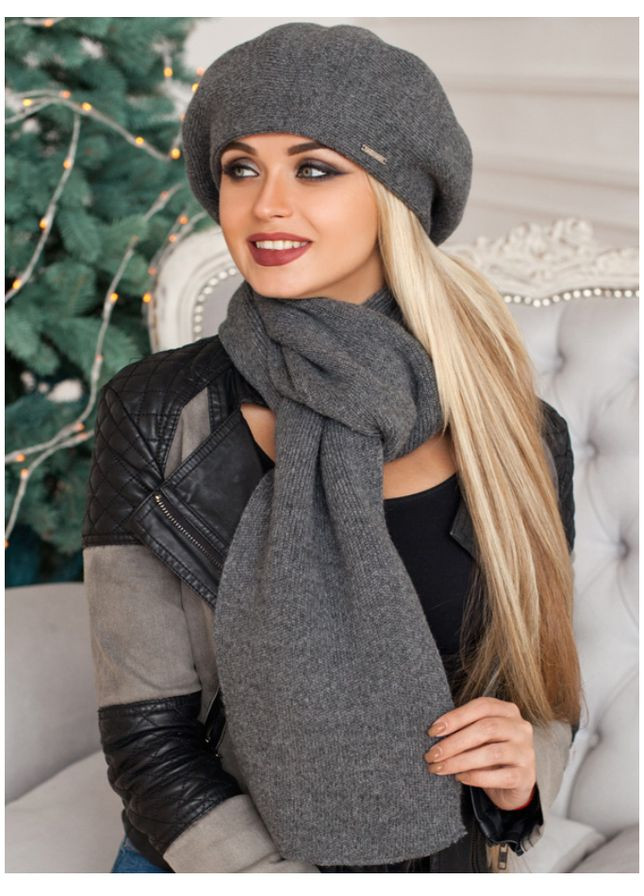 Берет вязаный женский теплый и шарф Комплект Braxton Віва (305076538)