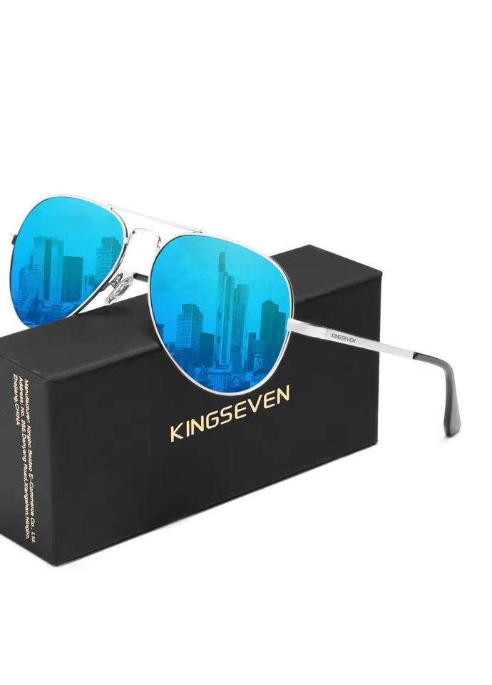 Мужские поляризационные солнцезащитные очки N7735 Silver Blue Box KINGSEVEN (338596139)