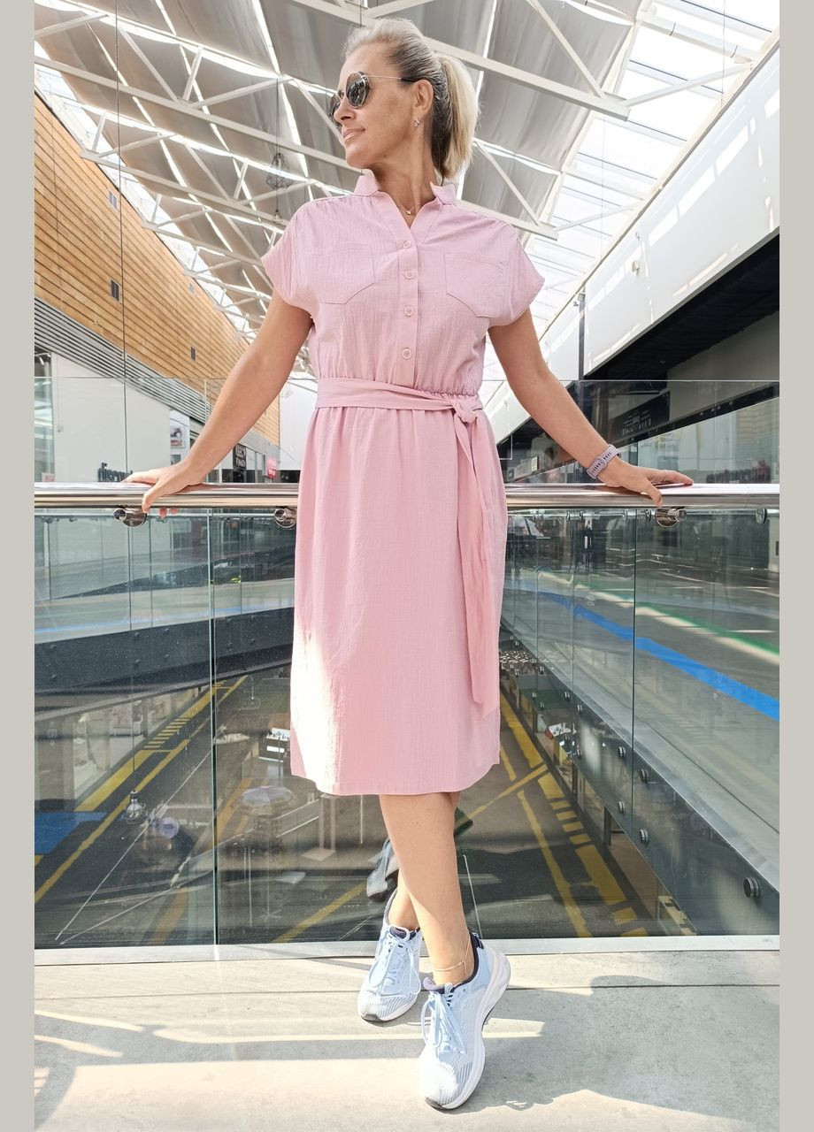 Рожева кежуал пудрове жіноче плаття на гумці 2 Льва