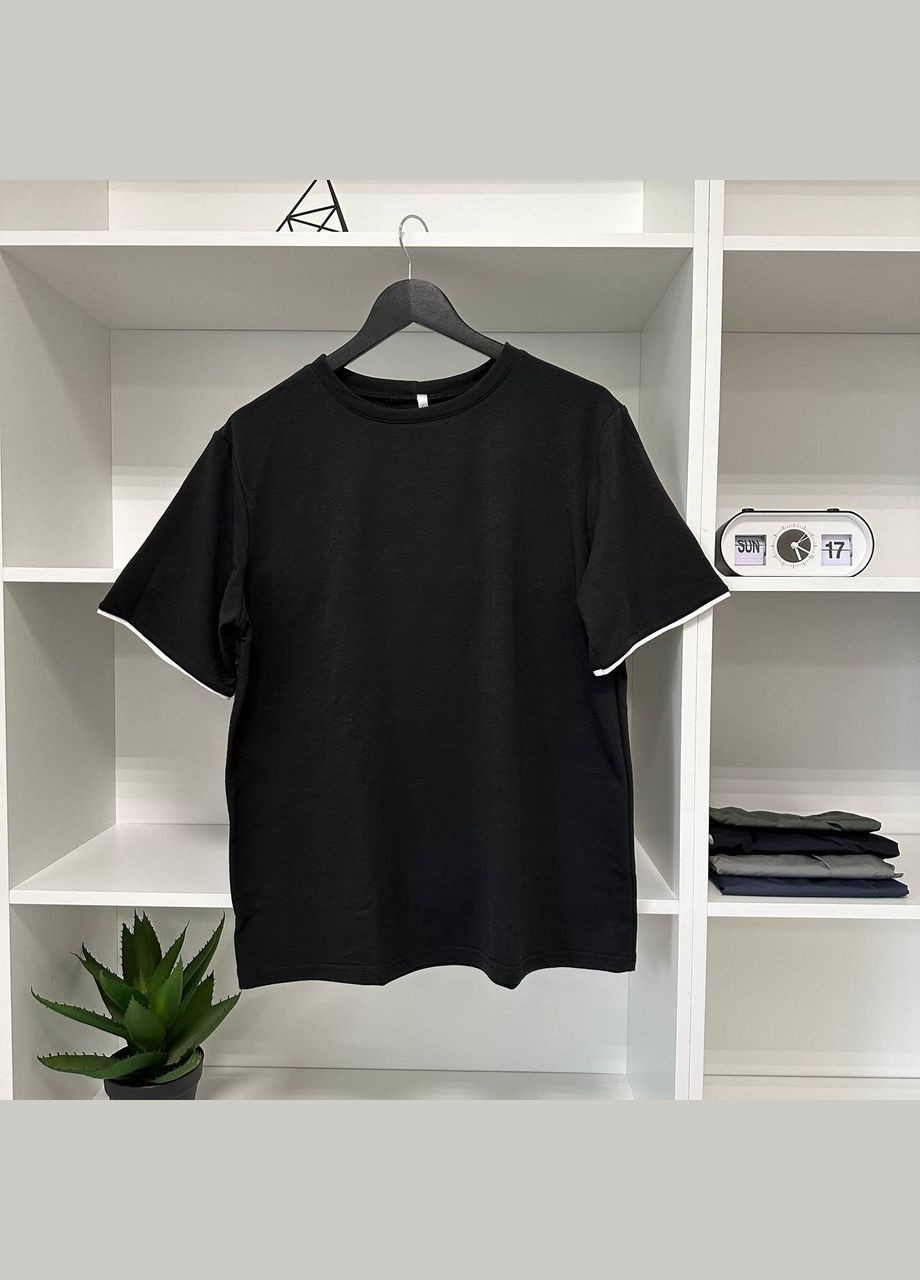 Черная базовая футболка оверсайз кант с коротким рукавом Vakko