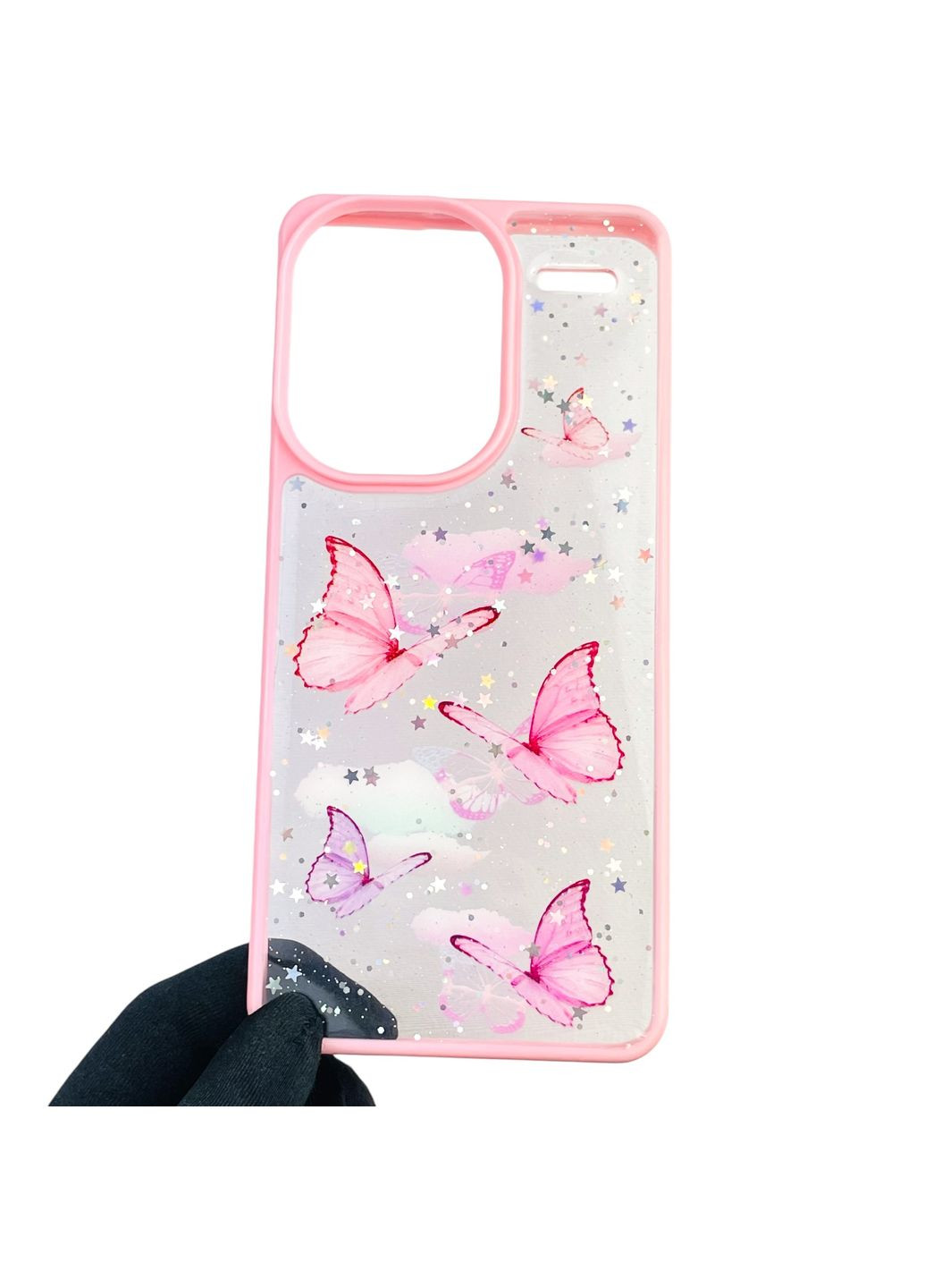 Чохол для Redmi Note 13 Pro Plus з блискітками з метеликами на сяомі редмі нот 13 про плюс рожевий Xiaomi (366390548)