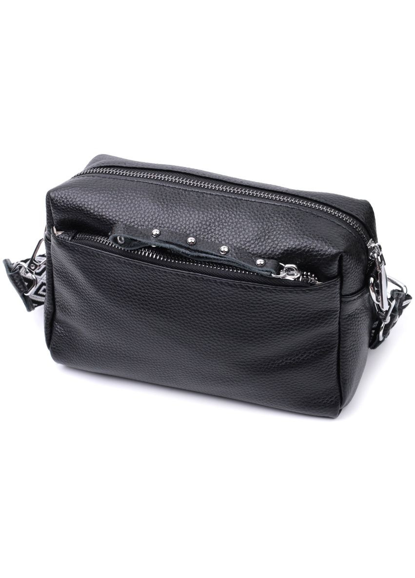 Сумка кроссбоди с широким ремнем через плечо женская со стильным бегунком черная 22654 Vintage (329197839)