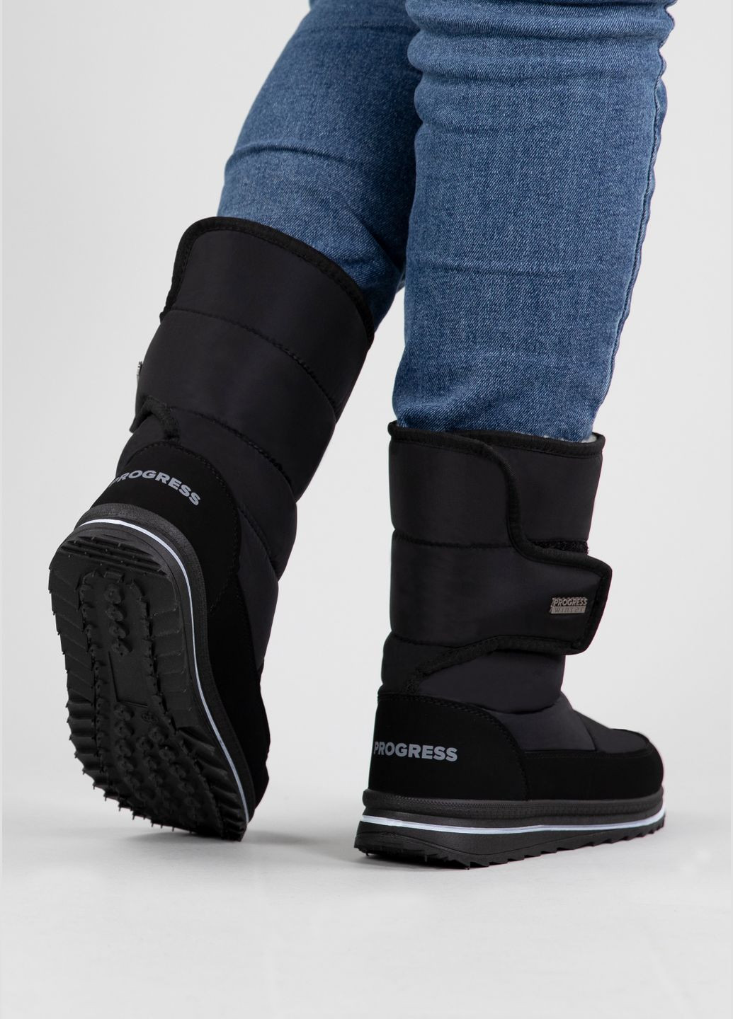 Дутики жіночі з хутром високі на широгу ногу чорні (3102) Progress (312324376)