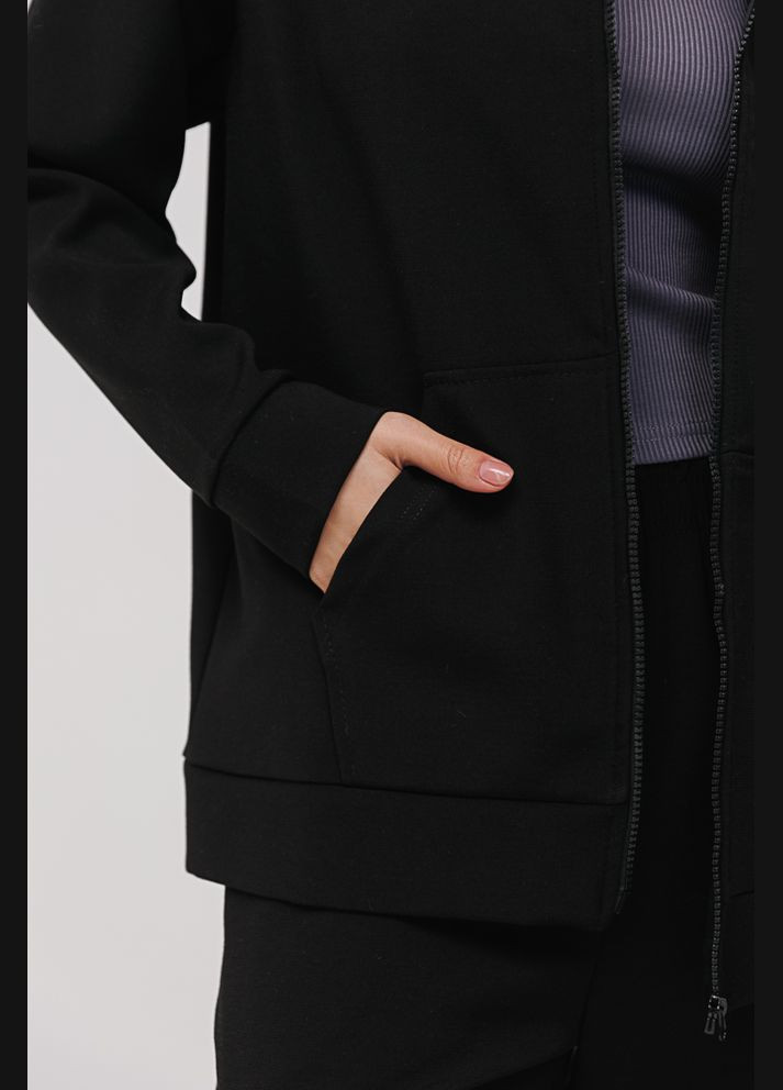 Жіночий спортивний костюм чорний з зип-худі та прямими штанами Arjen (294907225)
