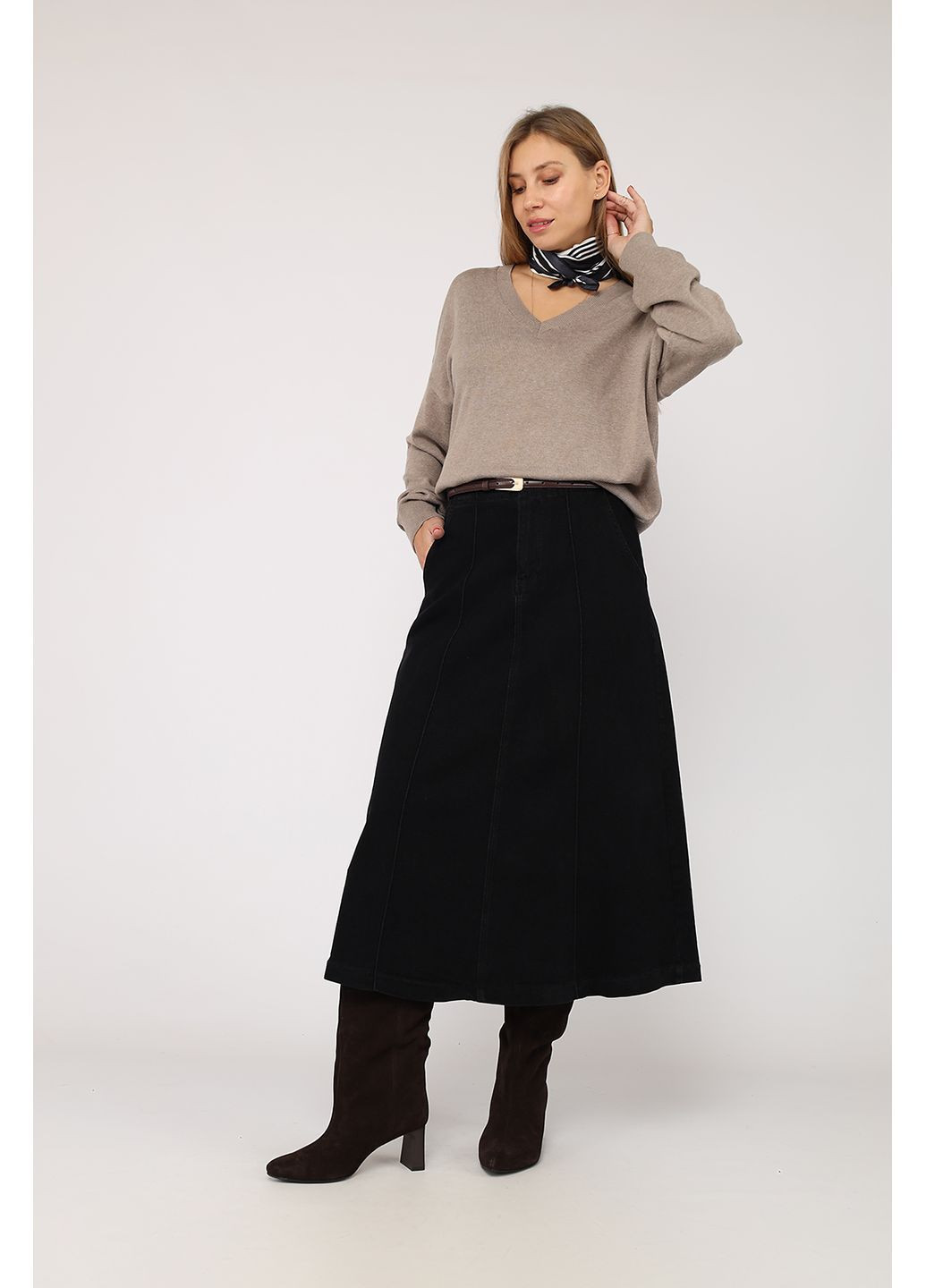 Черная юбка полусолнце женская цвет черный цб-00283998 Yuki