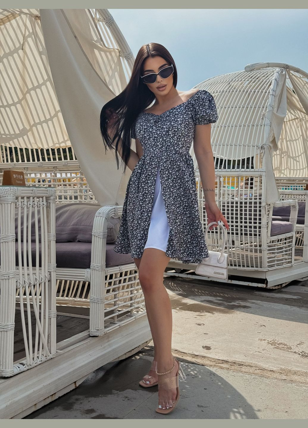 Чорна повсякденний сукня DK/DL Мода без кордонів з квітковим принтом