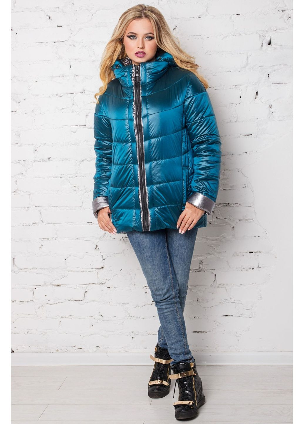 Бірюзова демісезонна куртка hanna бірюза зі сріблом MioRichi