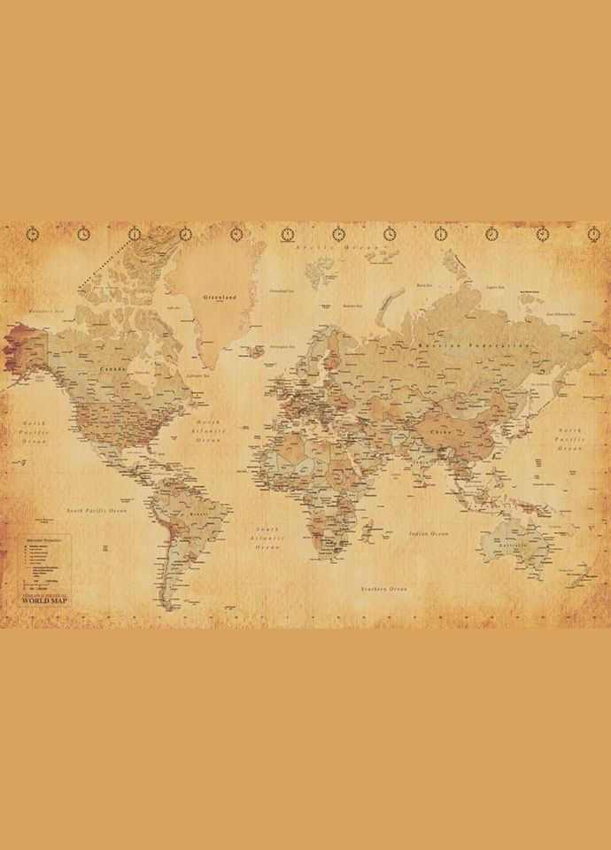 Постер плакат "Карта Світу (Вінтажний Стиль)" 61x91.5см (ps-0091) Pyramid International (334326293)