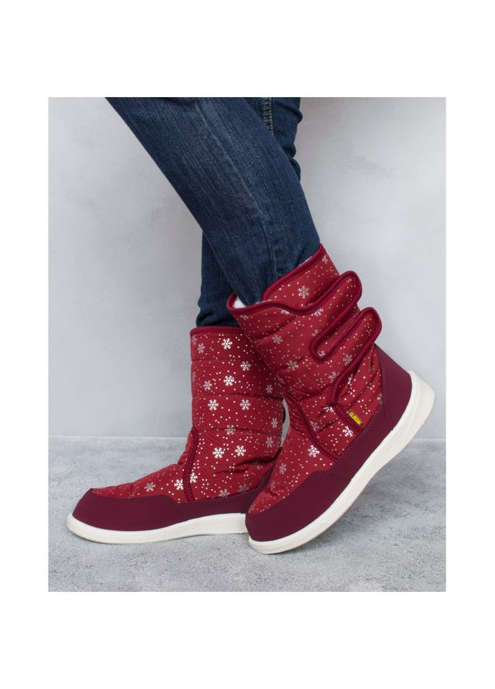 Дутики жіночі в сніжинки Aurora бордові на білій підошві Oldcom CIA (265231214)