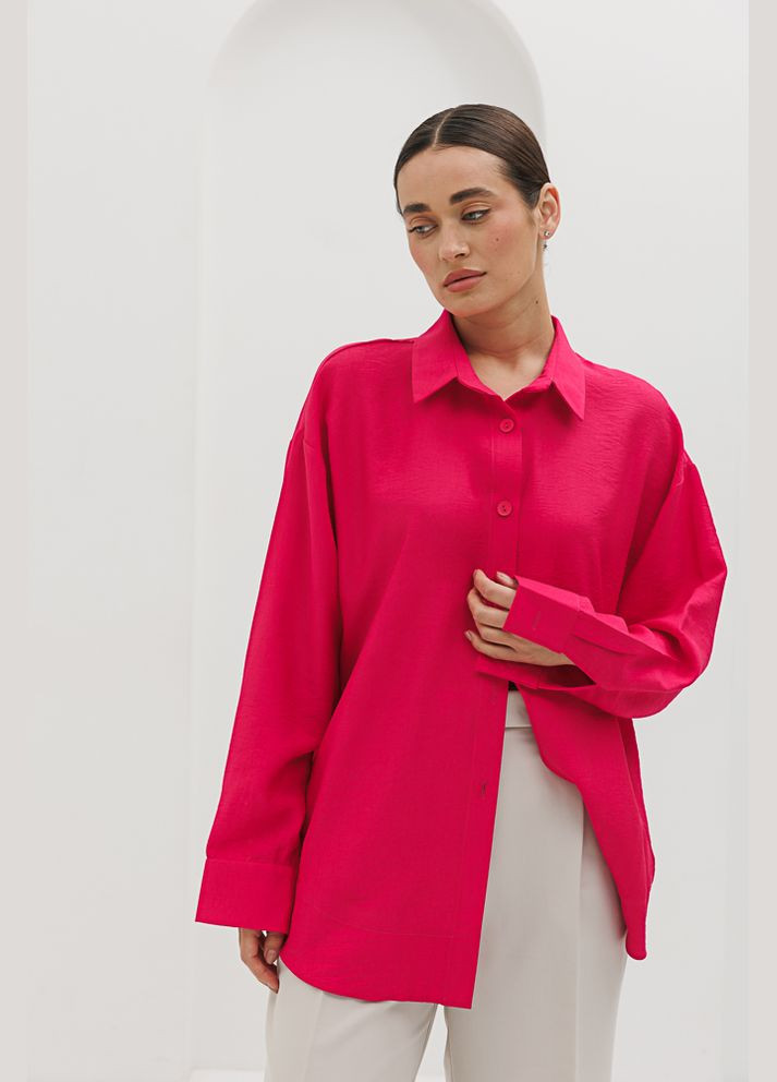 Жіноча сорочка oversize малинова з жатою текстурою Arjen (294907641)