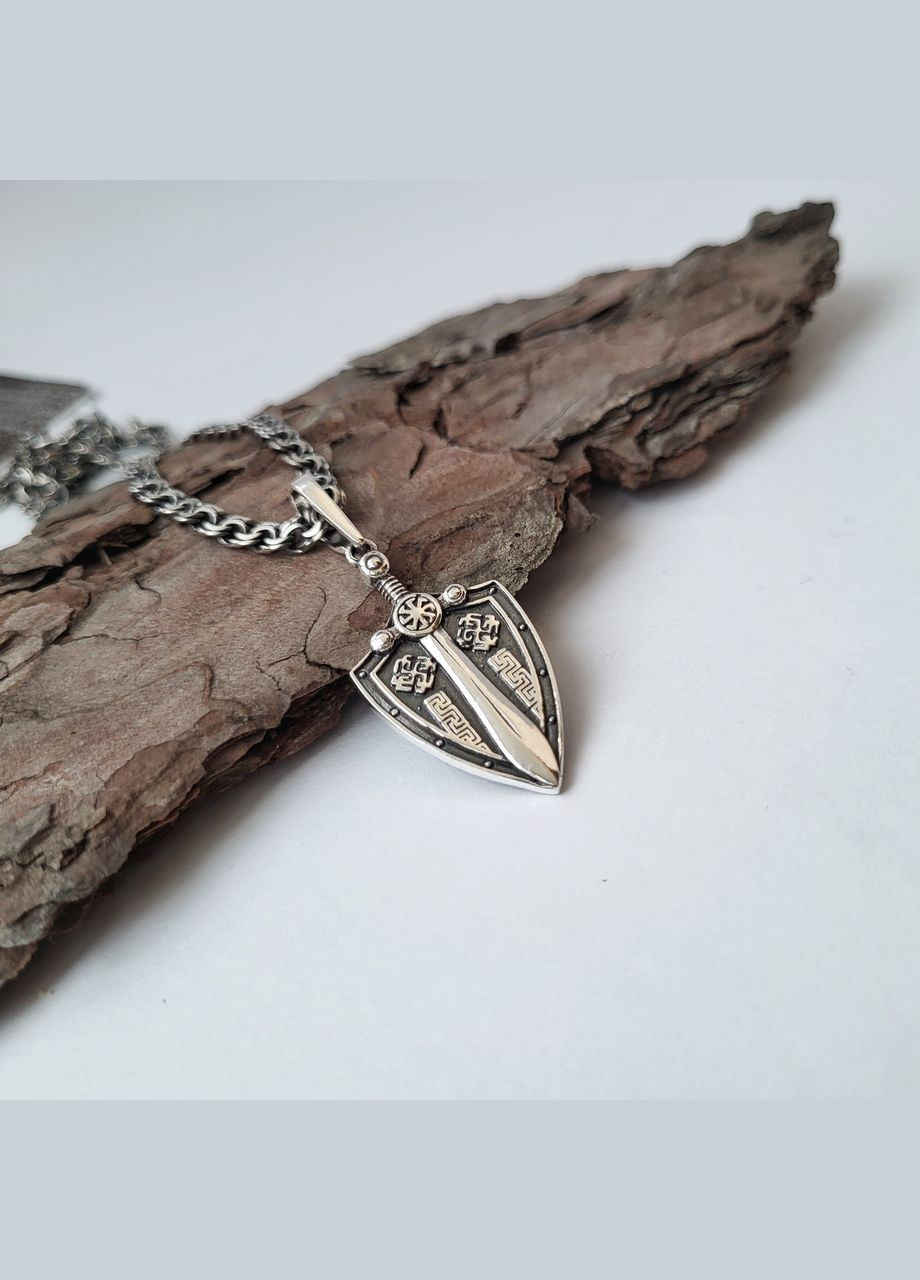 Серебряная подвеска оберег амулет Щит с Мечом черненное серебро 925 пробы (АРТ.89044ч) 4.40г No Brand (306741445)