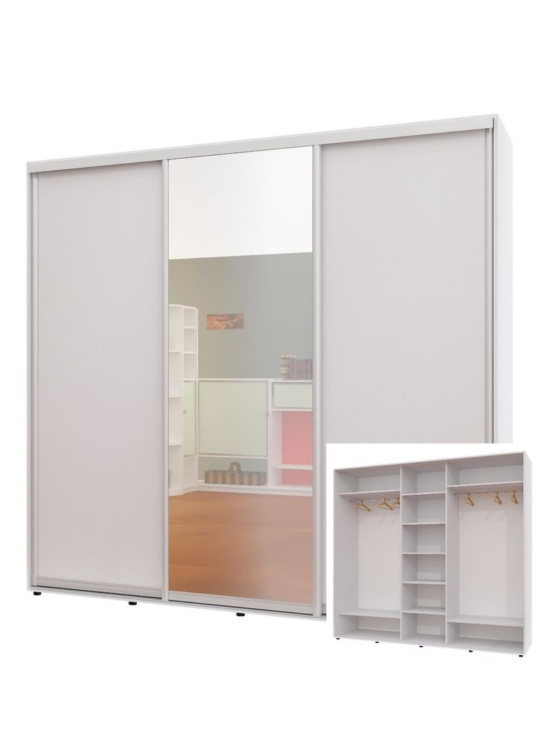 Шкаф-купе трехдверный 260*60*250 см Белый 3 двери ДСП + Зеркало + ДСП ШК-04 Алекса (360478941)