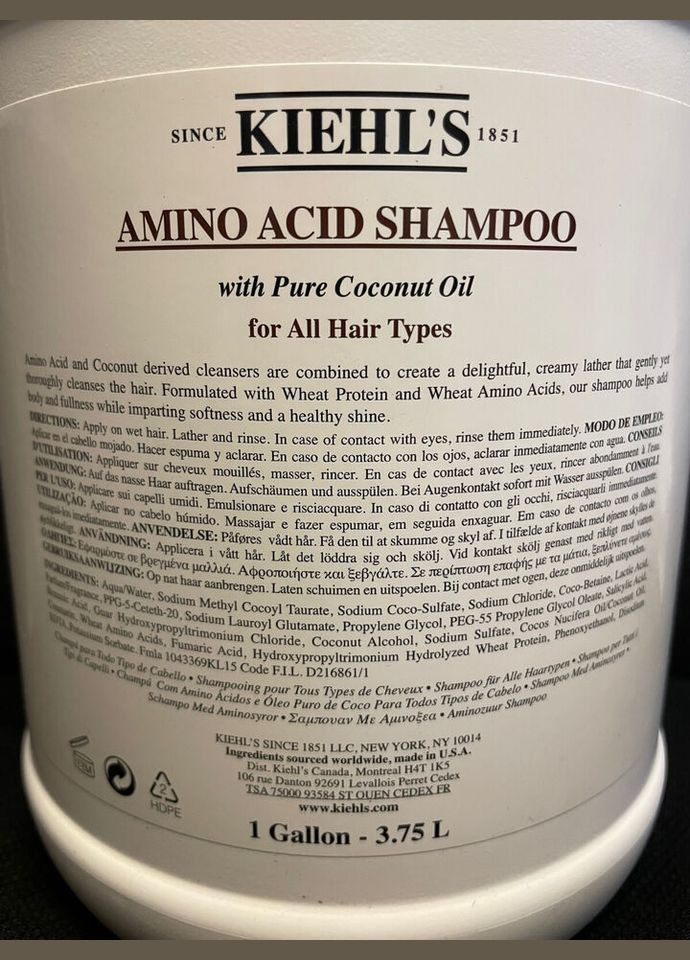 Шампунь для всех типов волос с аминокислотами Amino Acid Shampoo 3750 мл Kiehl's (280898712)