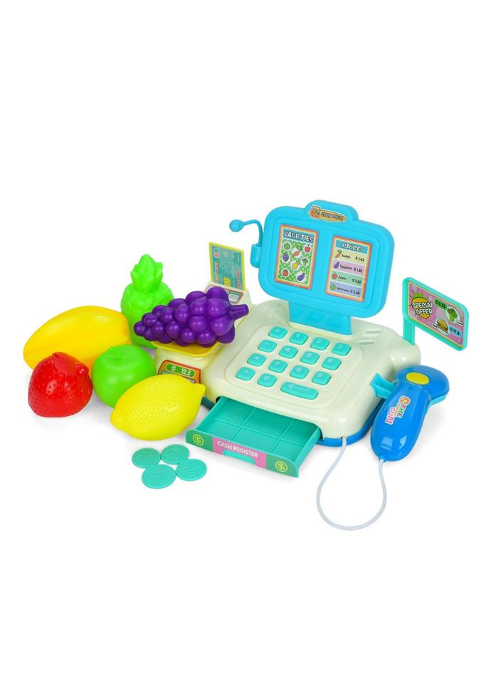 Дитячий ігровий касовий апарат 682-2A-2B(Blue) сканер, гроші, продукти Bambi (365814270)