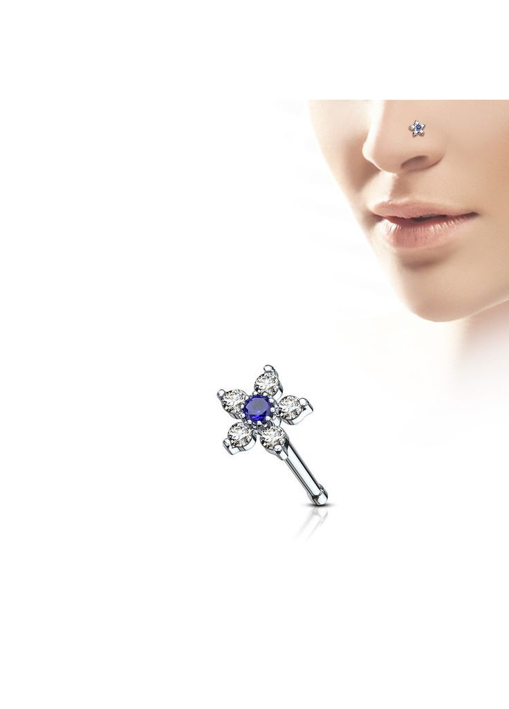Серьга нострил (гвоздик) для пирсинга крыла носа NOB-625-CB с фианитами в форме цветка ( ) Spikes (333342300)