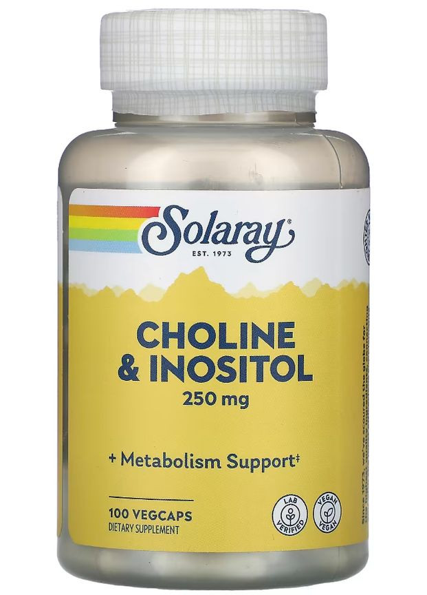 Холін та Інозитол Choline + Inositol 250 мг 100 вег капс Solaray (351864601)