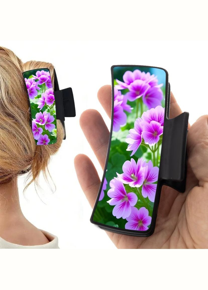 Заколка крабик для волосся жіноча затискач шпилька Квіти #002 чорна No Brand (315631416)