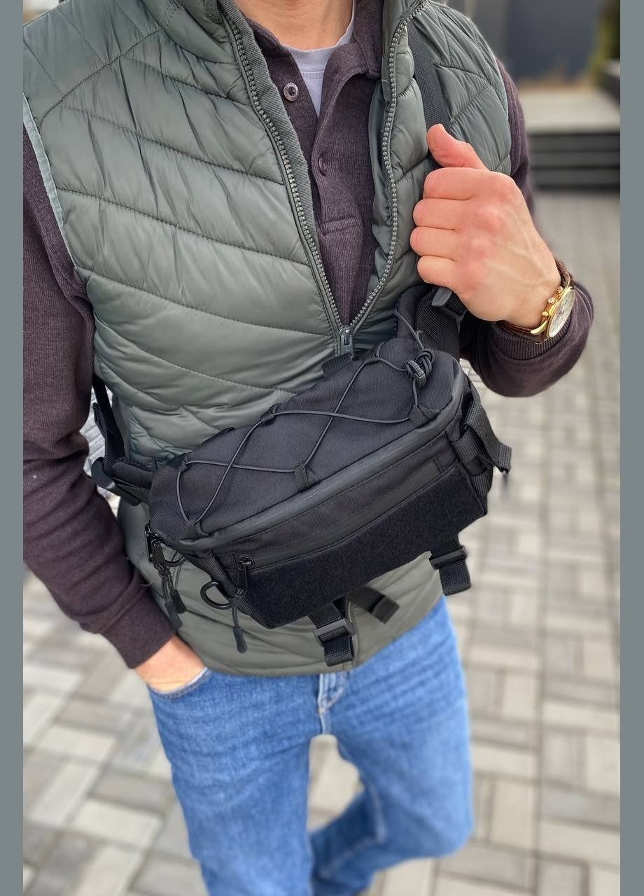 Мужская черная сумка через плечо на пояс бананка слинг TKT MK No Brand (322935334)