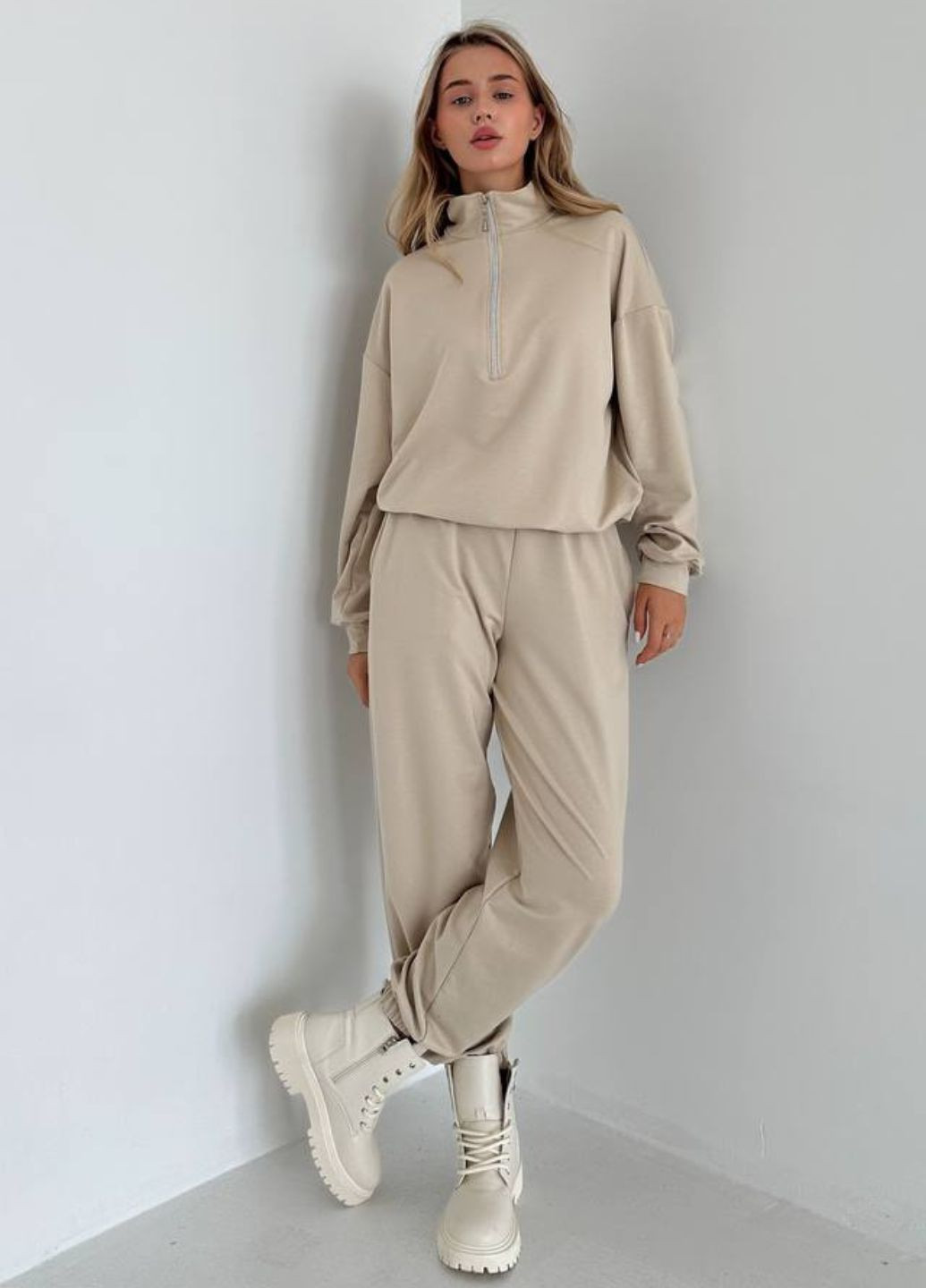 Базовий повсякденний оверсайз костюм двійка: кофта на блискавці + штани на резинці Tik-Tak (322672092)