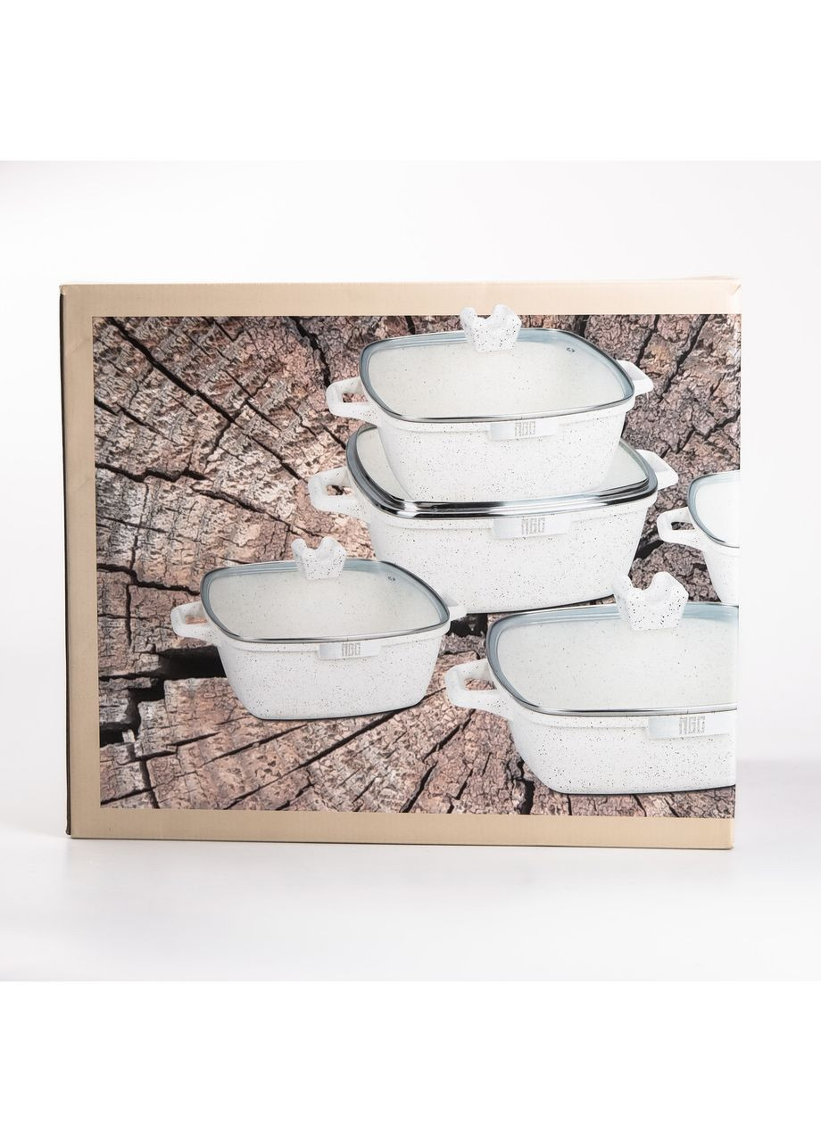 Набор из 5 алюминиевых квадратных кастрюль с толстым дном + лопатка, половник, перчатки и фартук MGC (360455446)