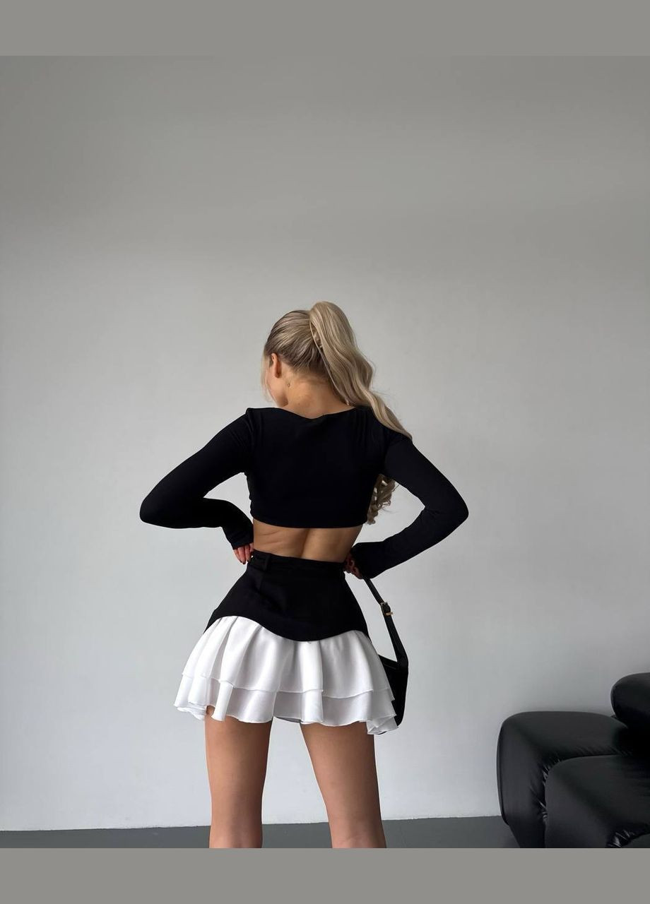 Черно-белая праздничный, офисная, повседневная, кэжуал, джинсовая юбка No Brand с баской