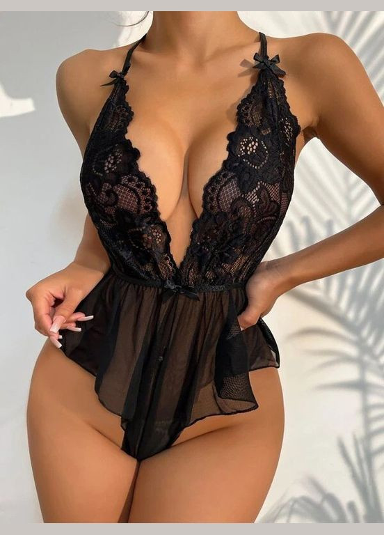 Боді Kamila білизна з відкритим доступом жіноча бодік в мереживо з квітами No Brand Боді Камілла чорний (342121900)