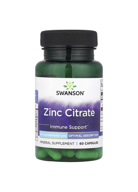 Цинк Zinc Citrate 50 mg 60 Caps Swanson (313047852)