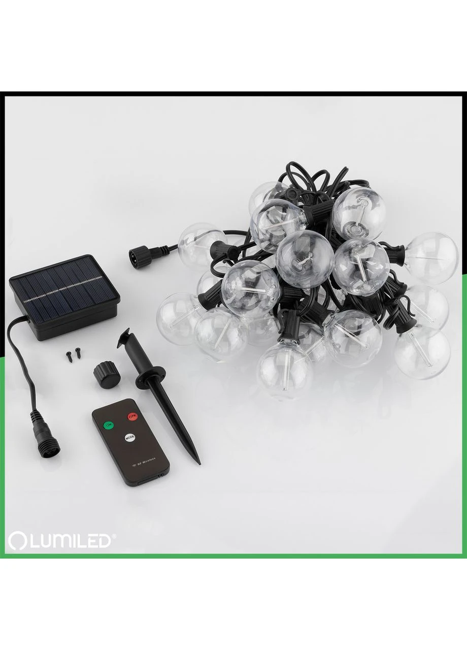 Світлодіодна сонячна RGB гірлянда 20 LED лампочок G50, 10.6м, RGB+теплий білий, пульт ДУ, Eremi LumiLED (401171890)