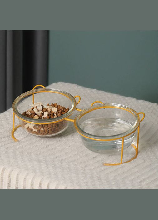 Подвійна миска для котів та собак на підставці, 2 х 500мл Gold (299915533)