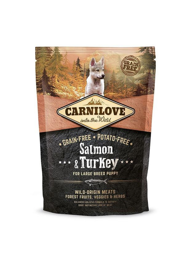 Сухий корм Salmon & Turkey для цуценят та молодих собак великих порід, лосось та індичка, 1,5 кг Carnilove (363196474)