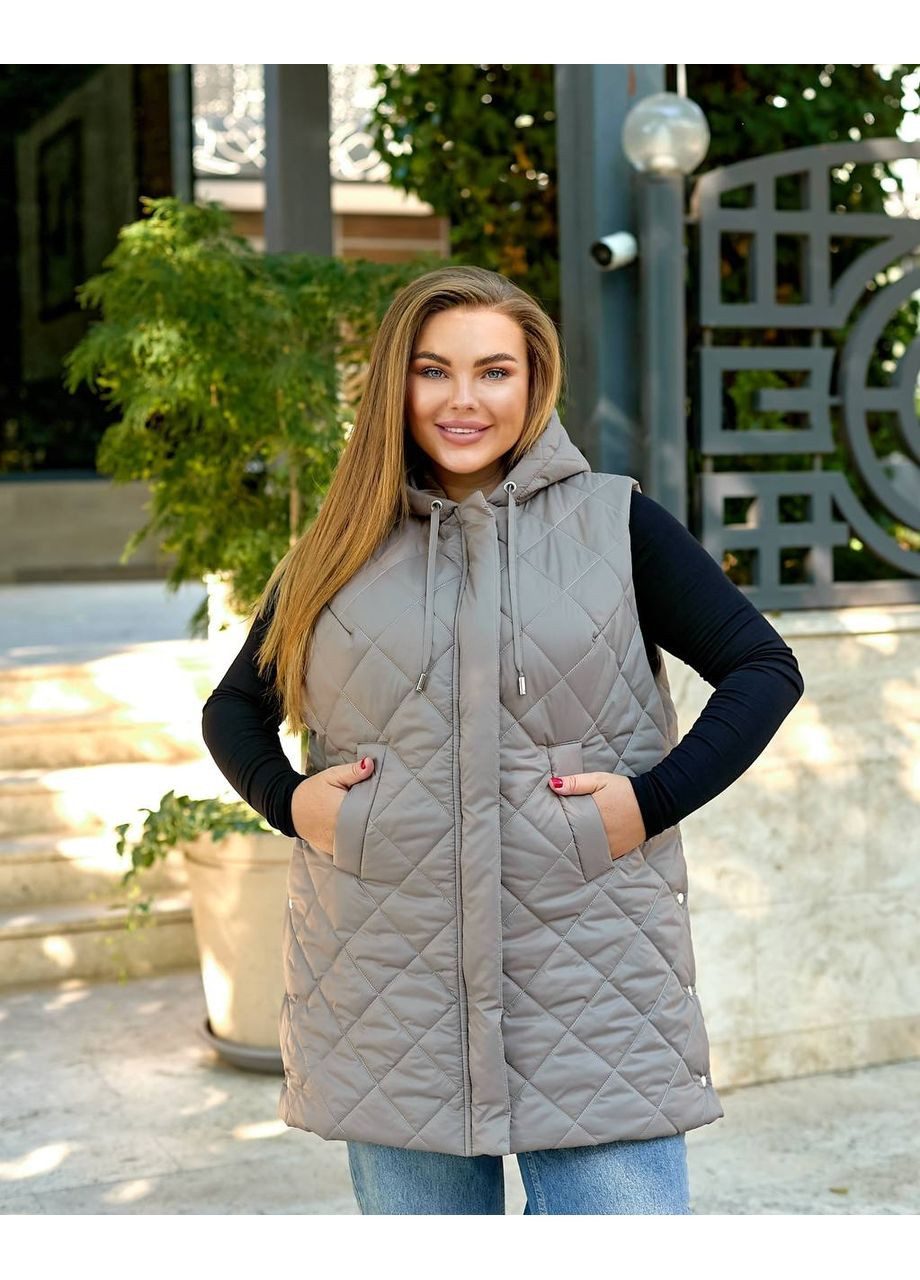 Удлиненный женский демисезонный жилет кофейного цвета 34090 Fashion (351854887)