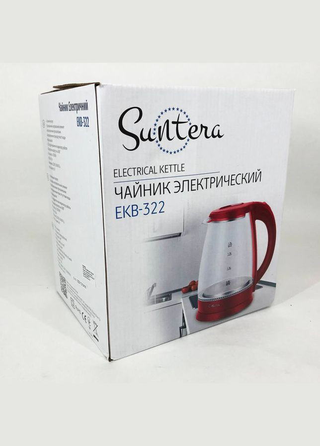 Стеклянный электрический чайник с подсветкой EKB-322B 1500 Вт чайники с подсветкой. Цвет: черный Suntera (364665104)